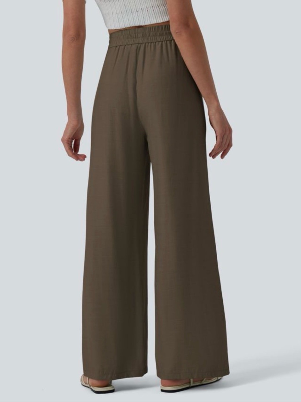 NWT HALARA High Waisted Drawstring Wide Leg Linen-Blend Pants w/ Pockets
Bison - Picture 2 of 9